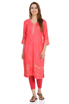 Coral Straight Viscose Kurta image number 0