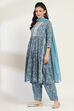 Grey Printed Gathered Suit Set image number 3