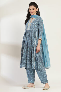 Grey Printed Gathered Suit Set image number 3