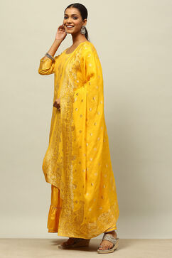 Mustard Yellow Viscose Blend Straight Yarn Dyed Kurta Sharara Suit Set image number 3