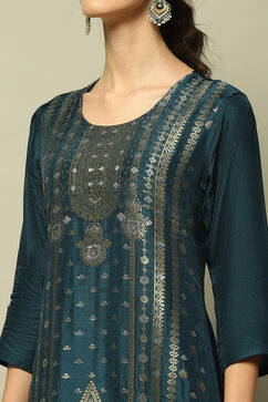 Blue Yarn Dyed Straight Suit Set image number 1