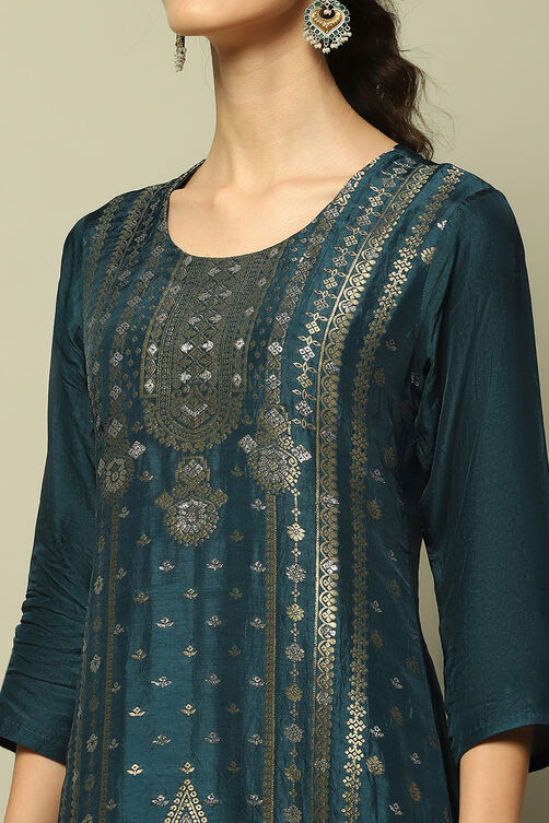 Blue Yarn Dyed Straight Suit Set image number 1