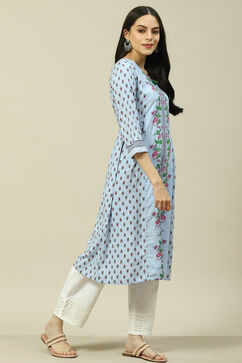 Blue LIVA Straight Kurta image number 3