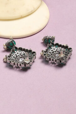 Oxidised Green Brass Earrings image number 2