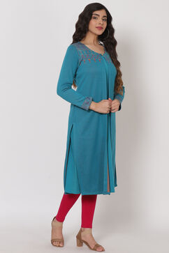 Turquise Poly Cotton Jacquard Shrug image number 4