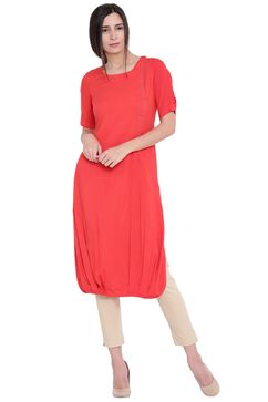 Red Viscose Straight Kurta image number 0