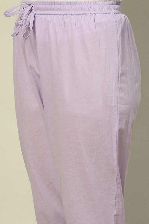 Lilac Cotton Printed Straight Suit Set image number 2