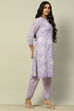 Lilac Cotton Printed Straight Suit Set image number 5