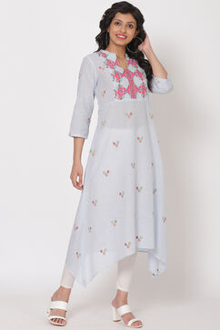 Light Blue Cotton A-Line Kurta image number 3