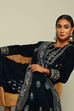 Black Poly Velvet A-Line Printed Kurta Salwar Suit Set image number 7