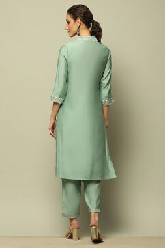 Jade Green Printed Straight Suit Set image number 4