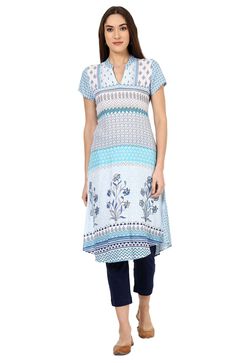 Blue A-Line Viscose Rayon Kurta image number 0