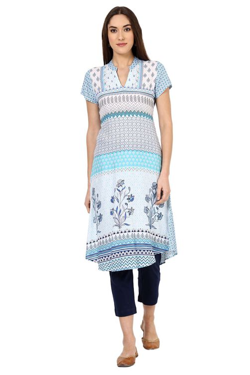 Blue A-Line Viscose Rayon Kurta image number 0