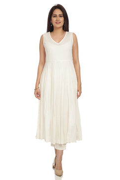 Ecru Flared Viscose Kurta image number 4