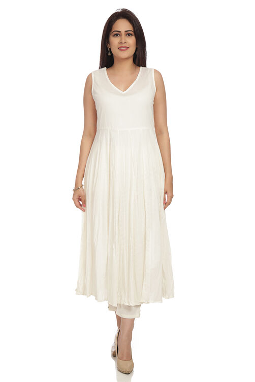 Ecru Flared Viscose Kurta image number 4
