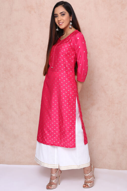 Fuschia Polyester Straight Kurta image number 2