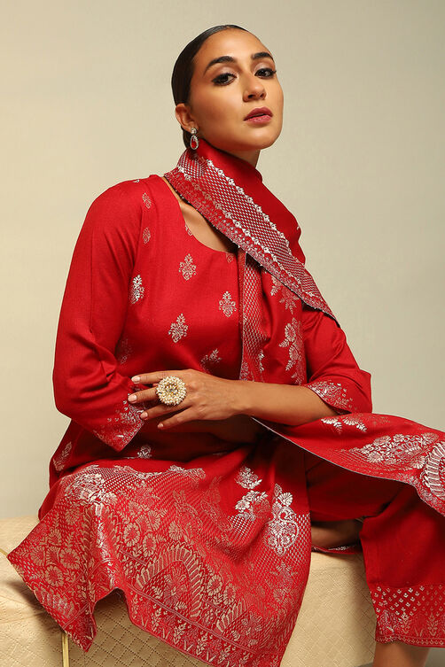 Black Acrylic Straight Yarn Dyed Kurta Palazzo Suit Set image number 7