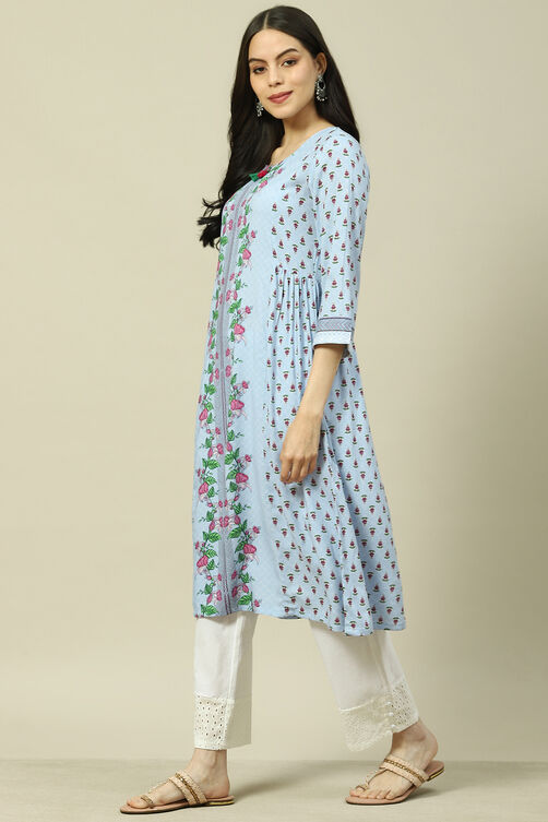 Blue LIVA Straight Kurta image number 2