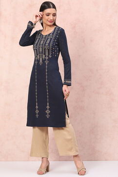 Blue Acrylic Straight Kurta image number 2