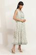 Off-White Cotton Printed Tiered Dress image number 4