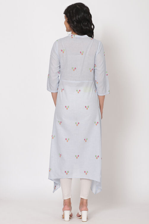 Light Blue Cotton A-Line Kurta image number 5