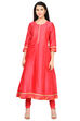 Yellow & Pink Reversible Anarkali Polyester Kurta image number 0