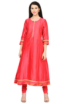 Yellow & Pink Reversible Anarkali Polyester Kurta image number 0