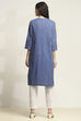 Blue Cotton Yarndyed Straight Kurta image number 3