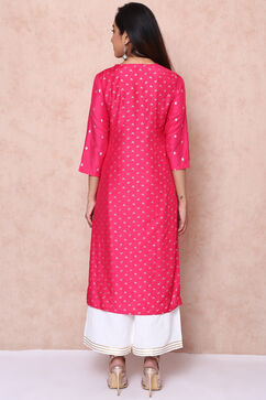 Fuschia Polyester Straight Kurta image number 5