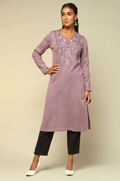 Mauve Acrylic Straight Kurta image number 5