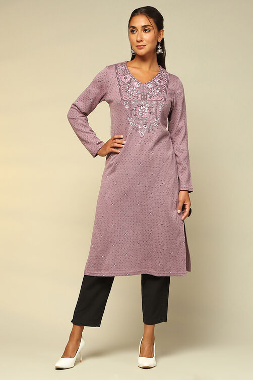 Mauve Acrylic Straight Kurta image number 5