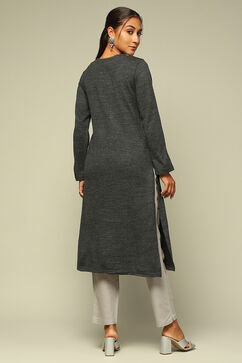 Grey Acrylic Straight Kurta image number 3