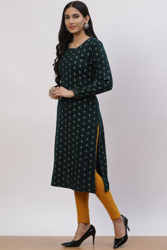 Teal Green Acrylic Straight Kurta image number 3