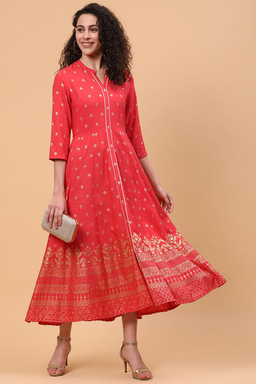 Coral Viscose Rayon Kalidar Dress image number 5