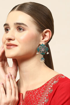 Oxidised Green Brass Earrings image number 1