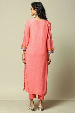 Pink LIVA Straight Printed Kurta image number 3