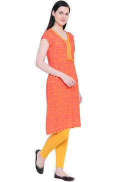 Coral Viscose A-Line Kurta image number 3
