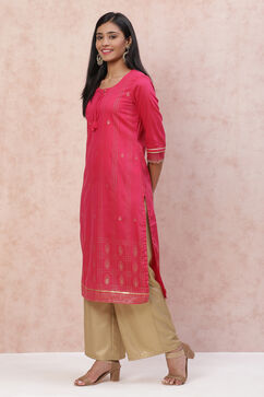 Fuchsia Art Silk Straight Kurta image number 3