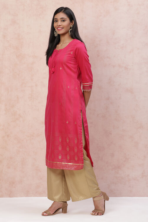Fuchsia Art Silk Straight Kurta image number 3