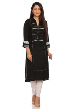 Black Asymmetric Cotton Kurta image number 0
