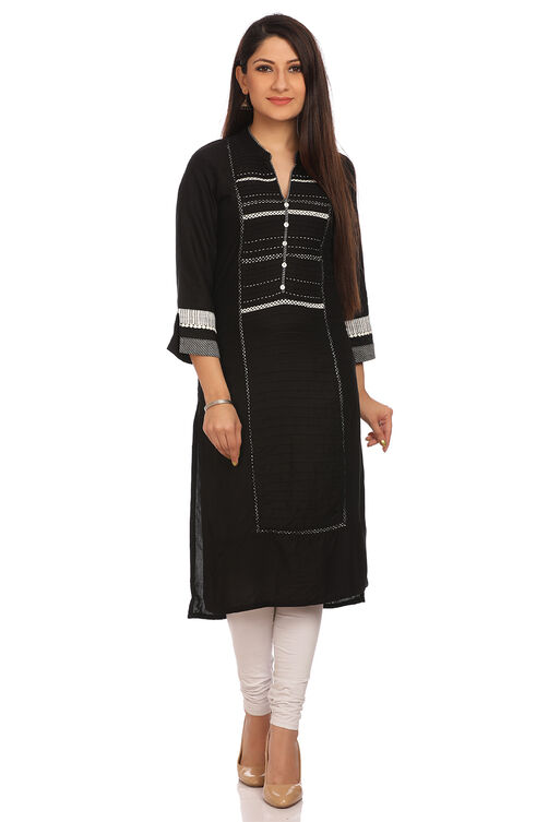 Black Asymmetric Cotton Kurta image number 0
