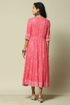 Pink LIVA Straight Printed Kurta image number 3