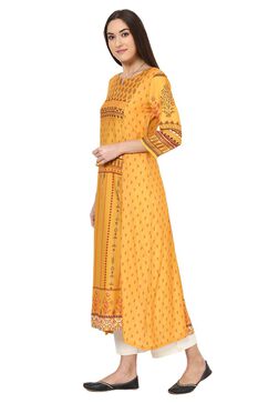 Yellow A-Line Viscose Rayon Kurta image number 2