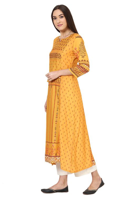 Yellow A-Line Viscose Rayon Kurta image number 2