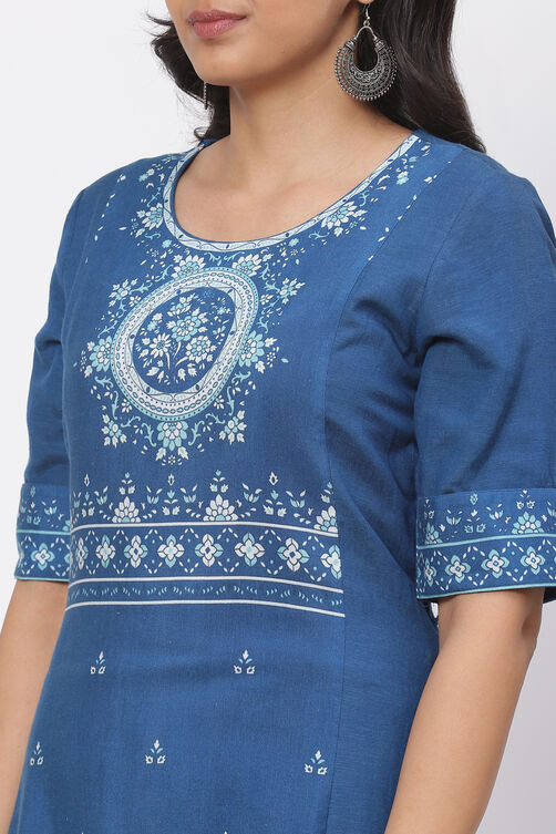 Indigo LIVA Asymmetric Kurta Dress image number 1
