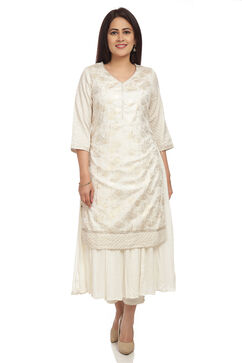 Ecru Flared Viscose Kurta image number 0
