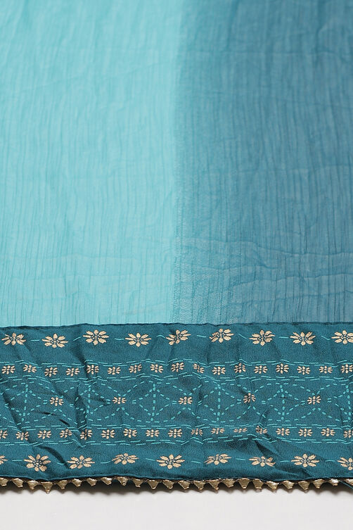 Dark Green And Teal Polyester Chiffon Dupatta image number 1
