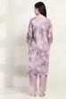 Mauve Cotton Floral Straight Suit Set image number 4