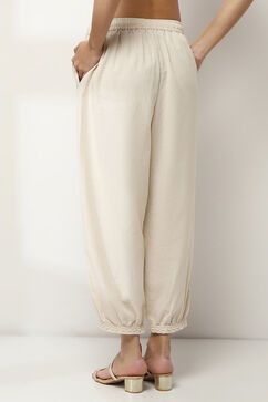 Ivory Cotton Blend Solid Pants image number 4
