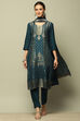 Blue Yarn Dyed Straight Suit Set image number 6